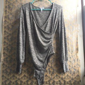 Leith Gray Spacedye Surplice Bodysuit - Size M